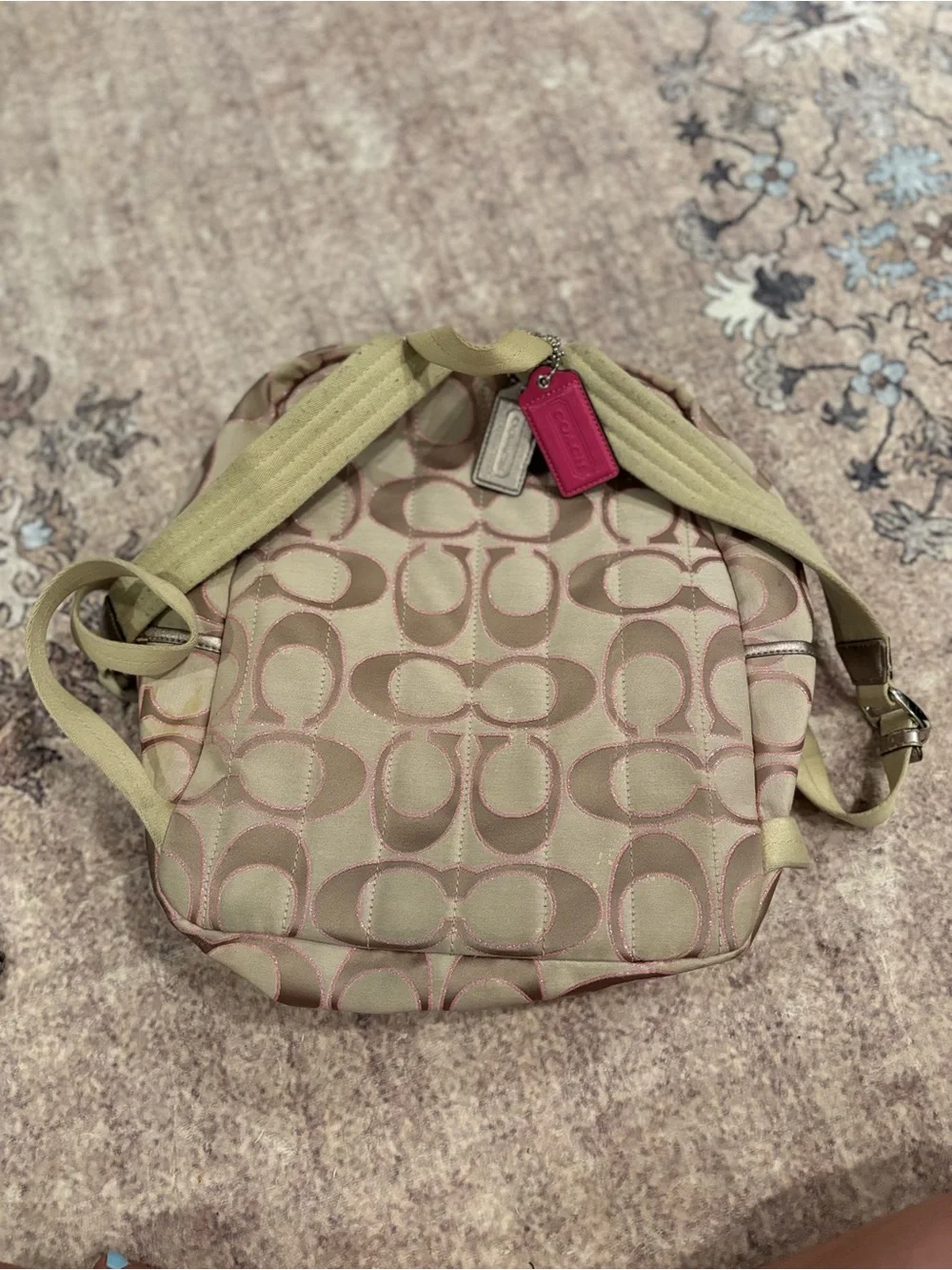 Coach Beige and Pink Signature Canvas Backpack